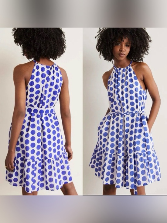 Boden Dresses & Skirts - Boden White Halter Mini Dress with Blue Polka Dots